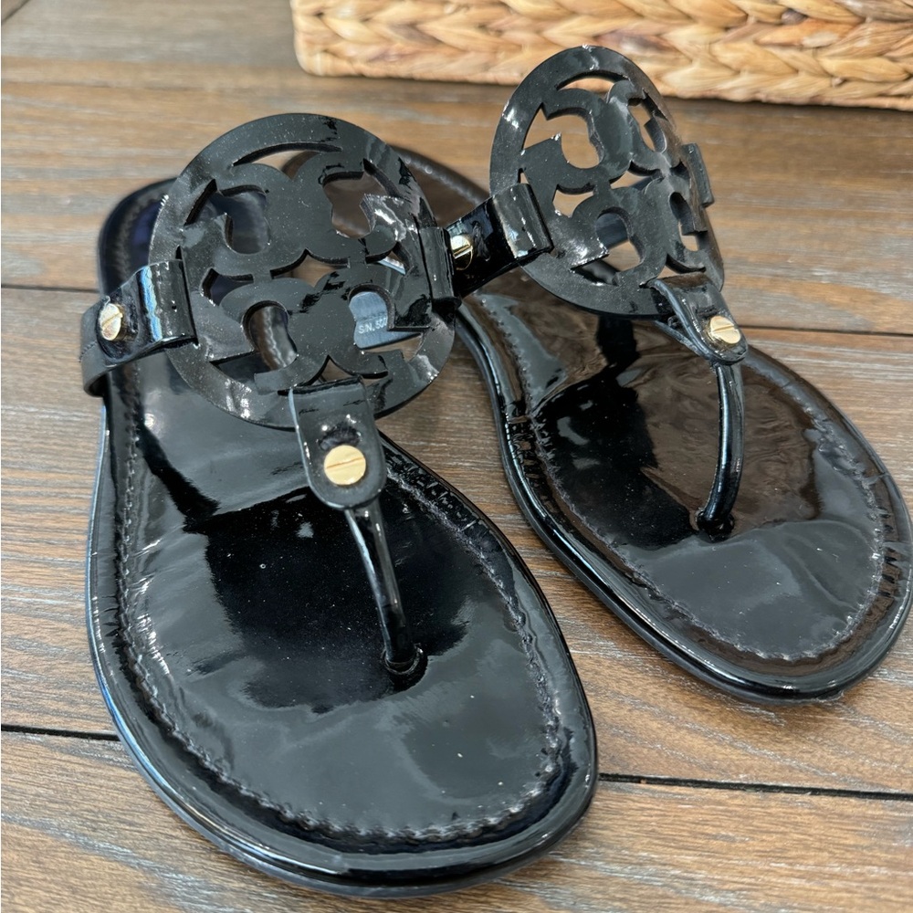 Gently used Tori Burch Miller Patent sandal size 8 in Black